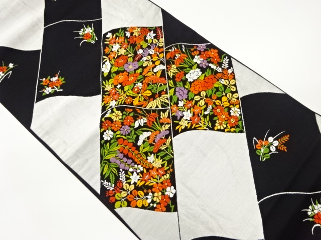 JAPANESE KIMONO / VINTAGE FUKURO OBI / KARA-ORI / WOVEN AUTUMN FLOWERS